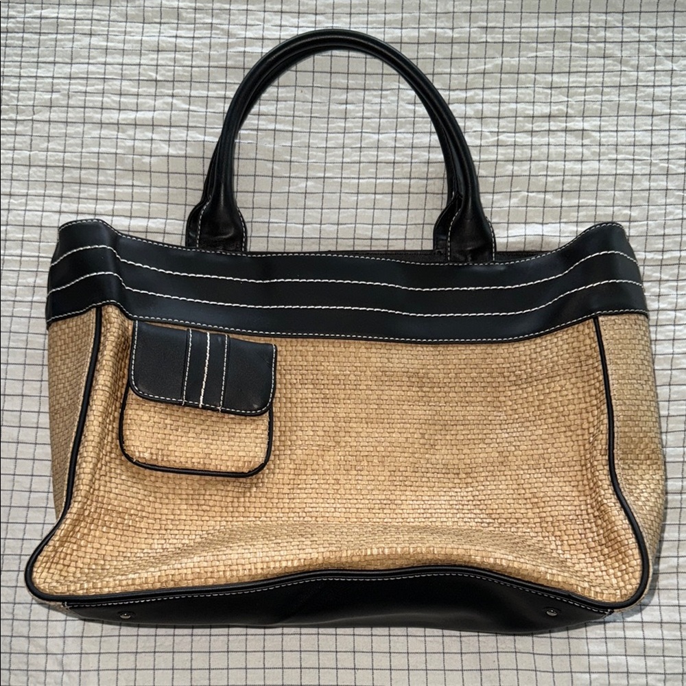 LOFT Black and Tan Structured Tote Bag
